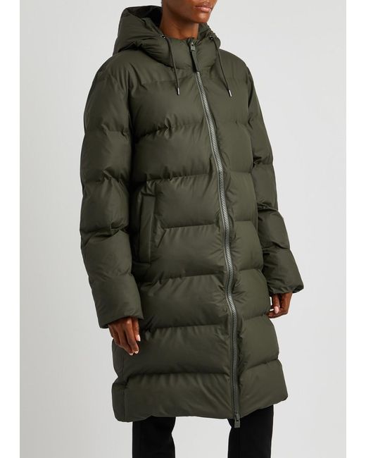 Rains Green Alta Quilted Rubberised Coat