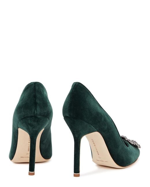 Manolo Blahnik Hangisi 105 Embellished Velvet Pumps in Green Lyst