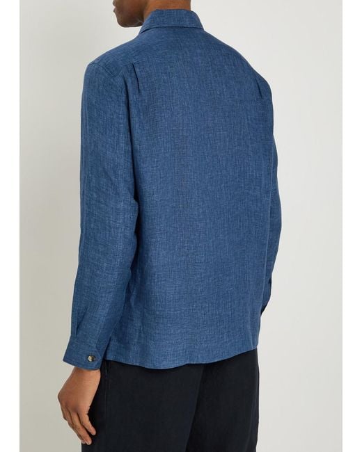 Brunello Cucinelli Blue Linen Shirt for men