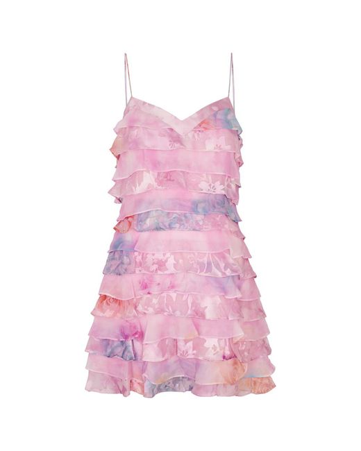 LoveShackFancy Pink Agrace Ruffled Chiffon Mini Dress