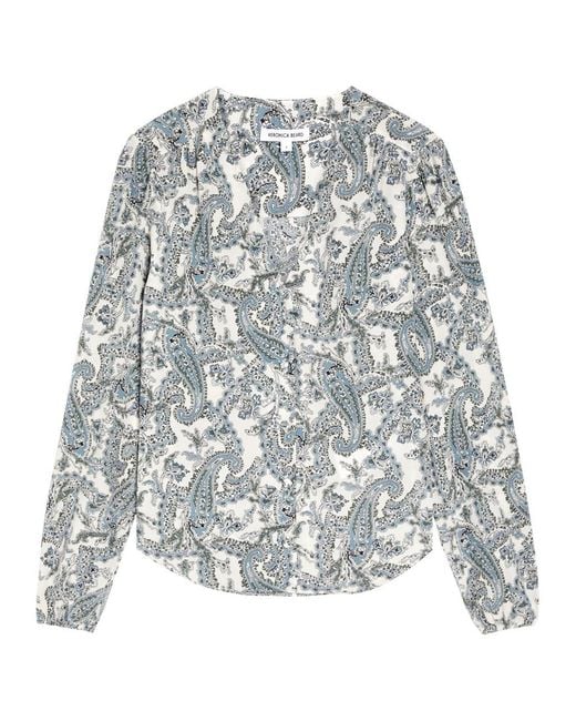 Veronica Beard Gray Farah Printed Silk-Blend Blouse
