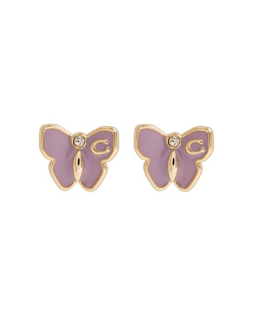 COACH Pink Garden Butterfly Embellished Stud Earrings