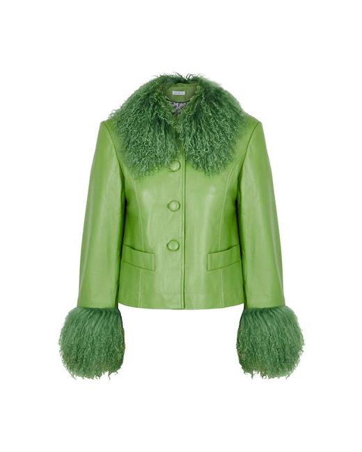 Saks Potts Green Dorthe Fur-trimmed Leather Jacket