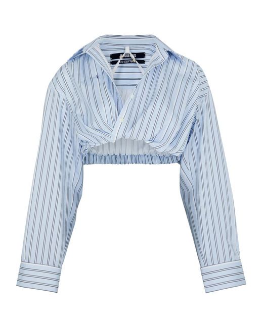 Jacquemus Blue La Chemise Bahia Courte Cropped Cotton Shirt