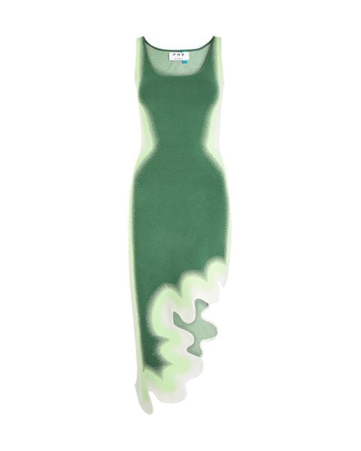Ph5 Green Aster Reversible Wavy Asymmetric Stretch-Knit Mini Dress