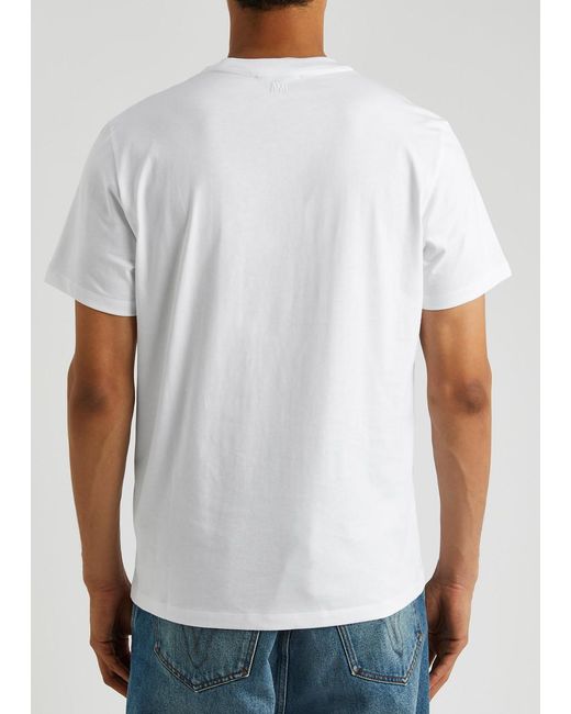 AMI White Logo-embroidered Cotton T-shirt for men