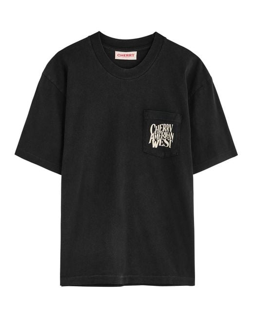 CHERRY LA Black American West Printed Cotton T-Shirt for men