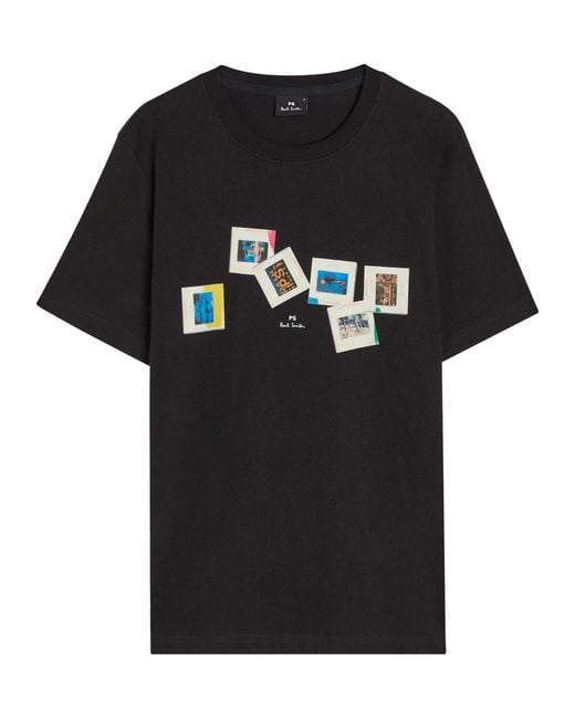 Paul Smith Black Slides Printed Cotton T-Shirt for men