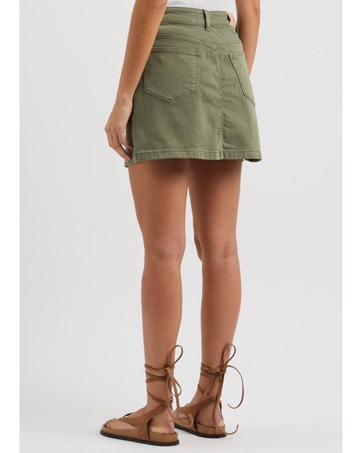 PAIGE Green Jessie Stretch-Denim Mini Cargo Skirt