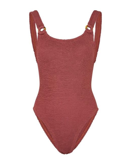 Hunza G Red Domino Seersucker Swimsuit
