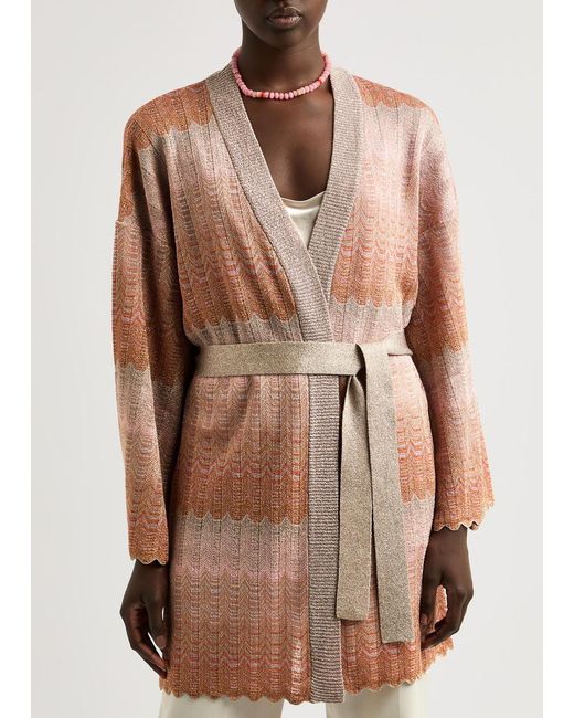 Missoni Pink Striped-Intarsia Metallic-Knit Cardigan