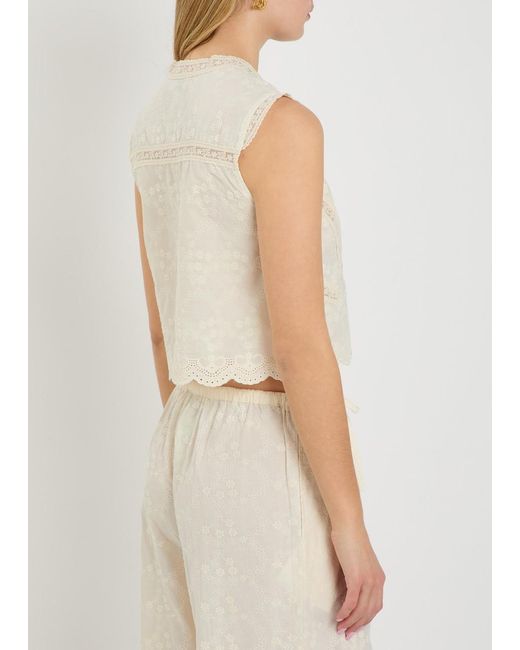 SOLAQUA White Willow Embroidered Cropped Cotton Top