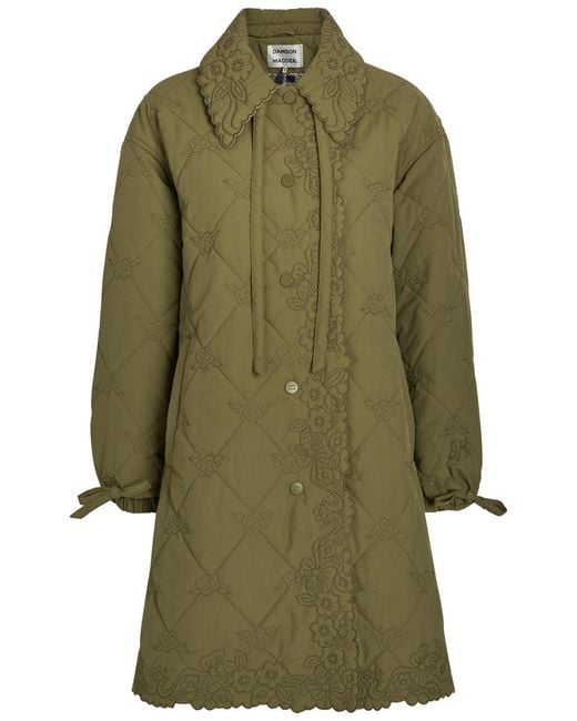 Damson Madder Green Avery Floral-Quilted Coat