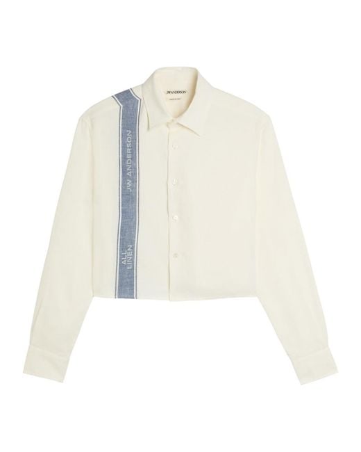 J.W. Anderson White Cropped Stripe-Jacquard Linen Shirt