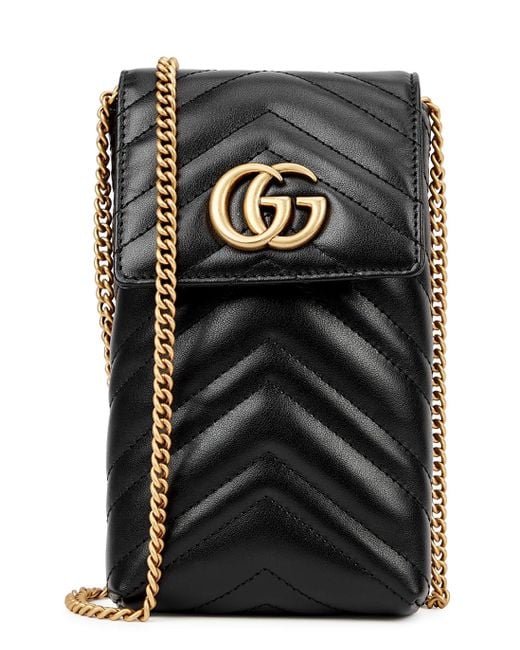 Gucci GG Marmont Black Leather Crossbody Phone Case Lyst