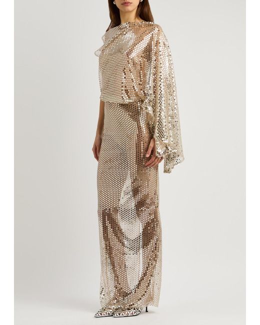 ‎Taller Marmo Natural Sequin-Embellished Asymmetric Tulle Dress