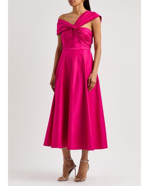 Roland Mouret Pink Asymmetric Cotton-Poplin Midi Dress