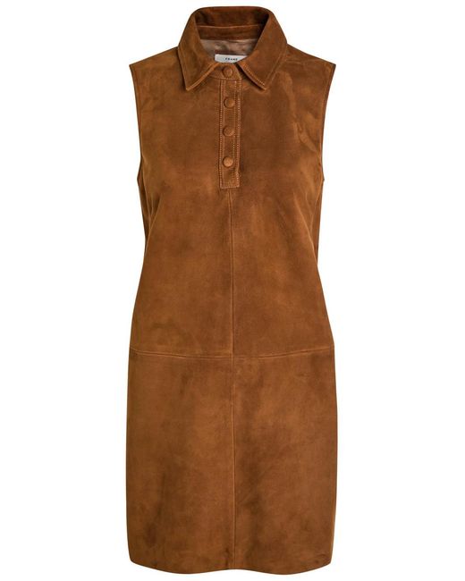 FRAME Brown The Suede City Shift Mini Dress