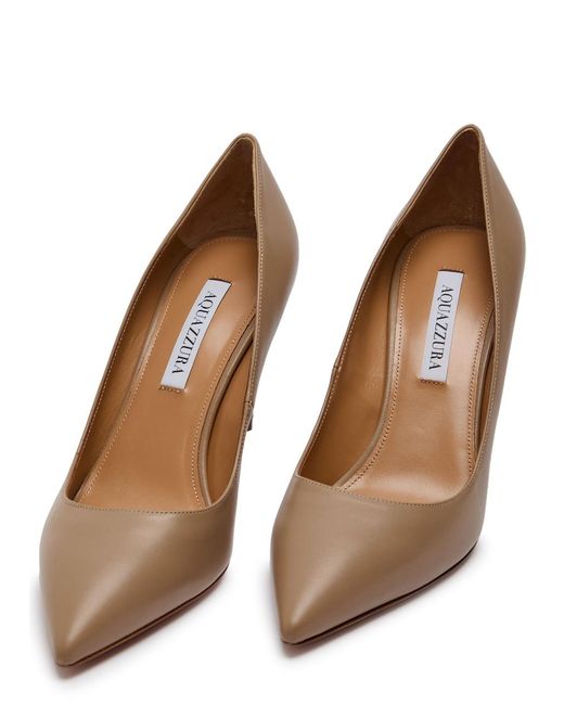 Aquazzura Brown Purist 85 Leather Pumps