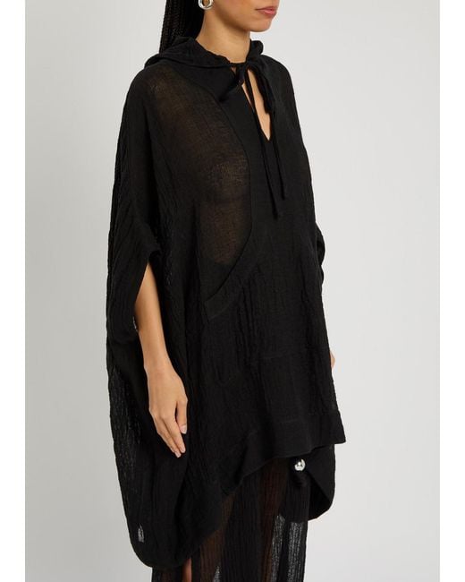 Lisa Marie Fernandez Black Hooded Linen-Blend Beach Poncho