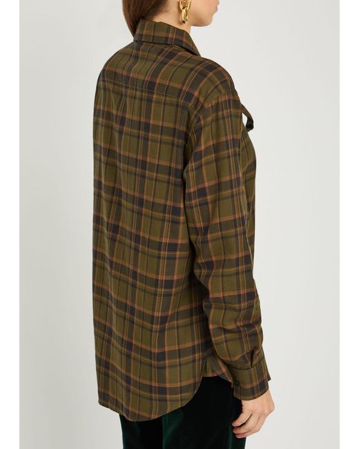 Saint Laurent Brown Checked Tie-Neck Cotton Shirt