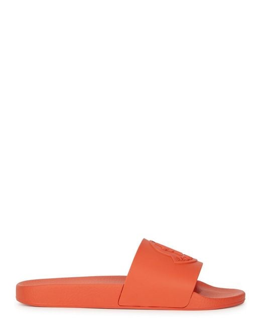 Moncler Orange Basile Logo Rubber Sliders for men