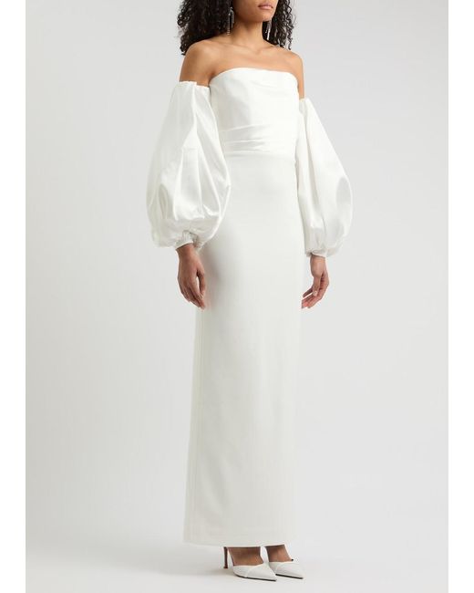 Solace London White Carmen Off-The-Shoulder Satin And Crepe Maxi Dress