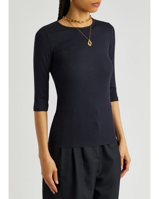 Vince Blue Ribbed Stretch-jersey Top