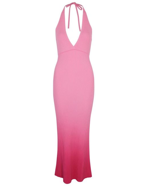 David Koma Pink Dégradé Ribbed-knit Maxi Dress