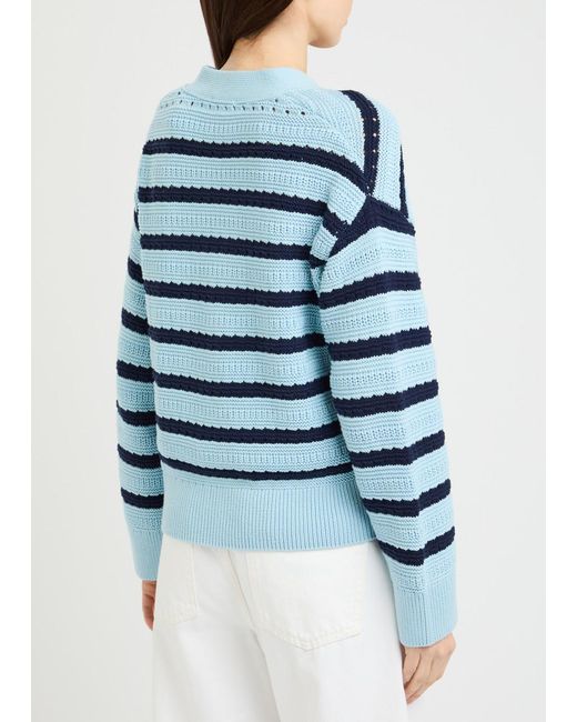 Rails Blue Geneva Striped-Intarsia Cotton Cardigan