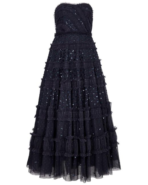 Needle & Thread Blue Dot Shimmer Strapless Embellished Tulle Gown