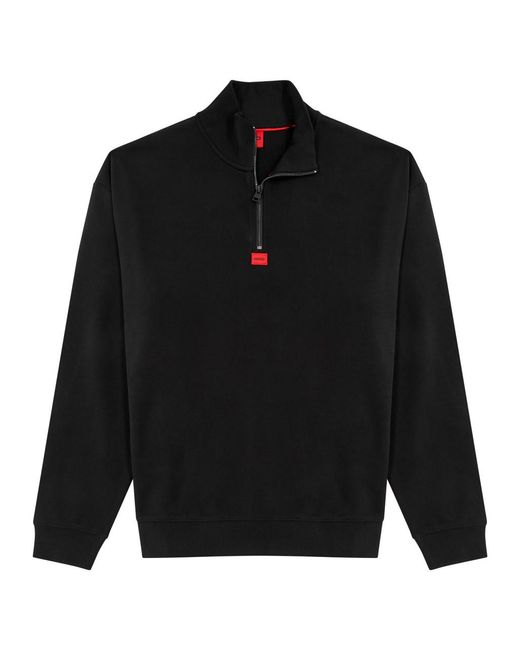 HUGO Black Half-zip Logo Cotton Sweatshirt for men