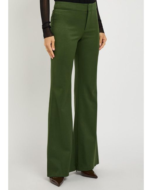 Alice + Olivia Green Andrew Flared-Leg Woven Trousers