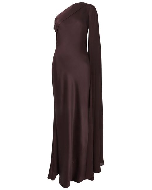 Roland Mouret Purple One-Shoulder Draped Silk-Satin Gown