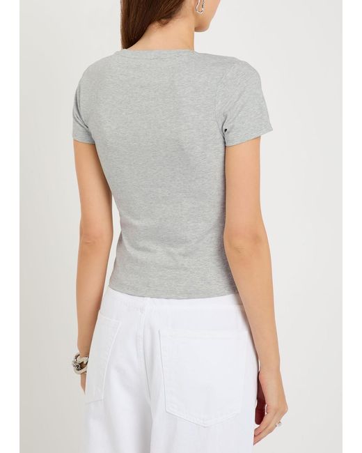GOOD AMERICAN Gray V-Neck Stretch-Cotton T-Shirt