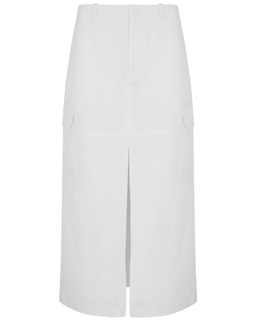 AEXAE White Cotton Cargo Midi Skirt