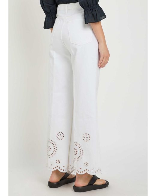 FRAME White The Eyelet Flare Embroidered Flared-Leg Jeans