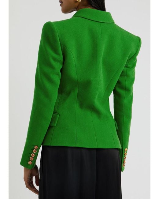 Balmain Green Floral-Embellished Wool Blazer