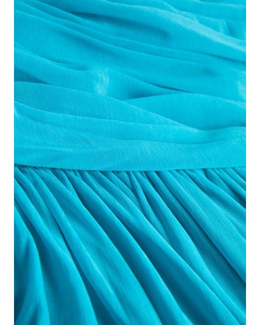 Ronny Kobo Blue Wes Asymmetric Ruched Tissue Jersey Midi Skirt