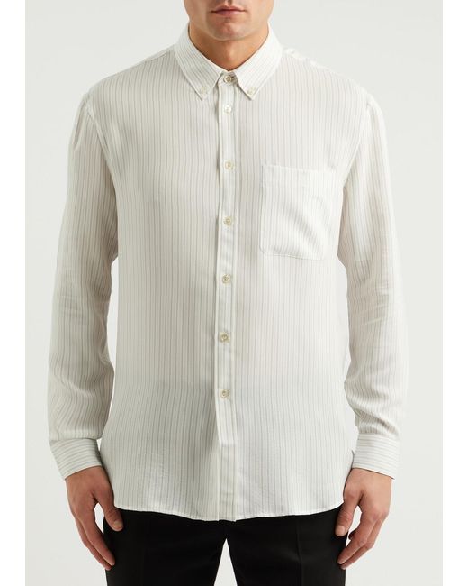 Saint Laurent White Striped Silk Crepe De Chine Shirt for men