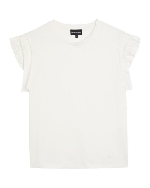 Emporio Armani White Ruffled Cotton T-Shirt