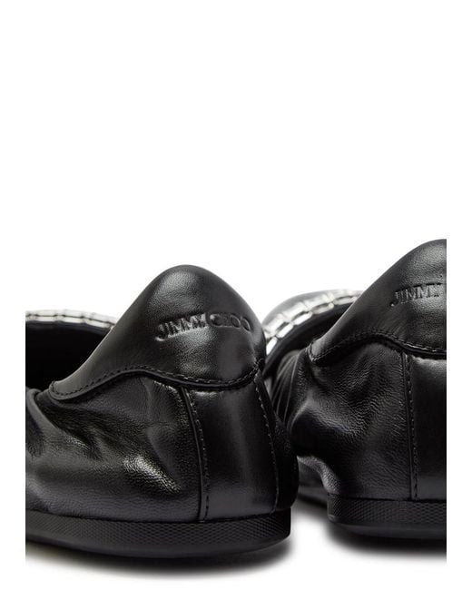 Jimmy Choo Black Jade Crystal-Embellished Leather Ballet Flats