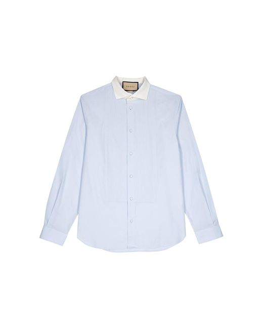 Gucci Blue Gg-Monogrammed Cotton-Poplin Shirt for men