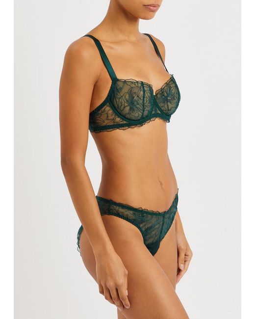 Fleur Of England Green Eva Floral-embroidered Tulle Briefs