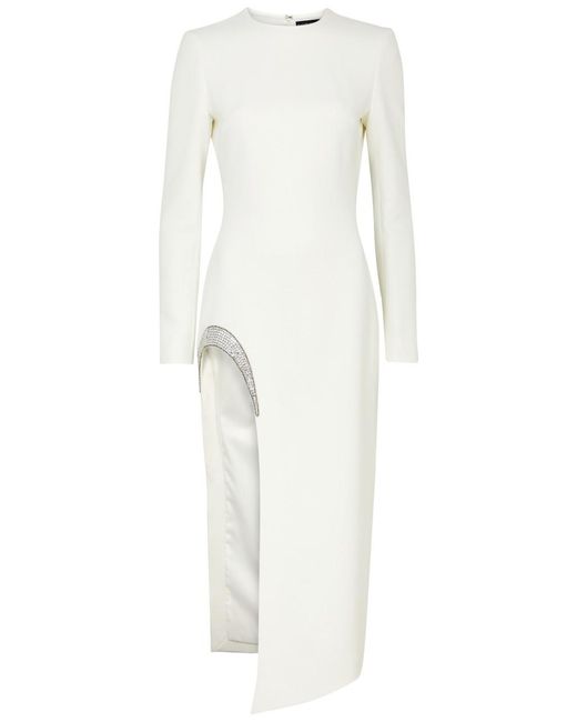 David Koma White Crystal-embellished Crepe Midi Dress