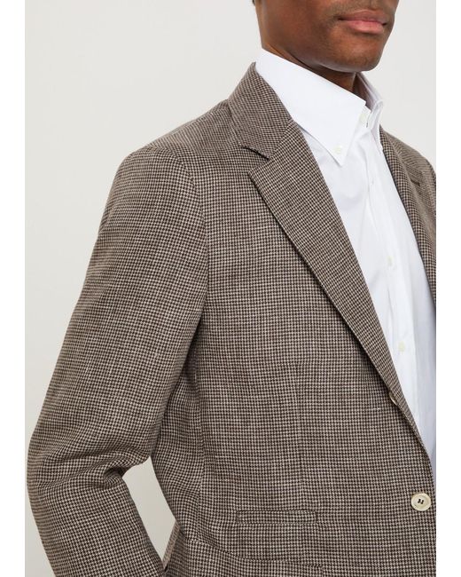 Brunello Cucinelli Brown Houndstooth Linen Blazer for men