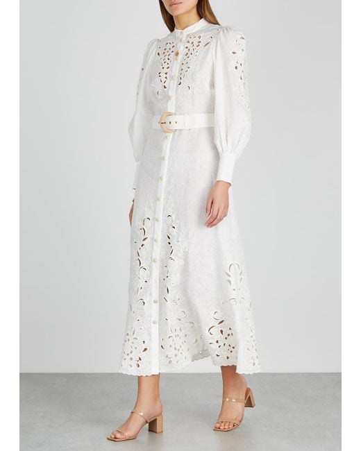Zimmermann Peggy Floral-embroidery Linen Dress in White | Lyst