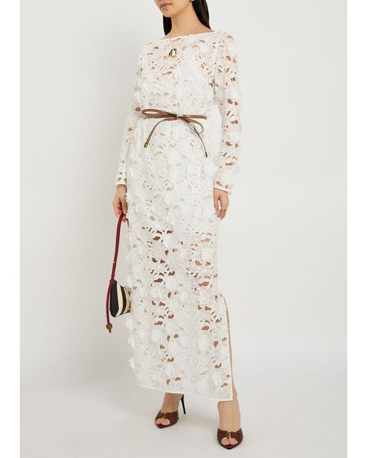 Zimmermann Gray Patience Floral-Embroidered Cotton Maxi Dress