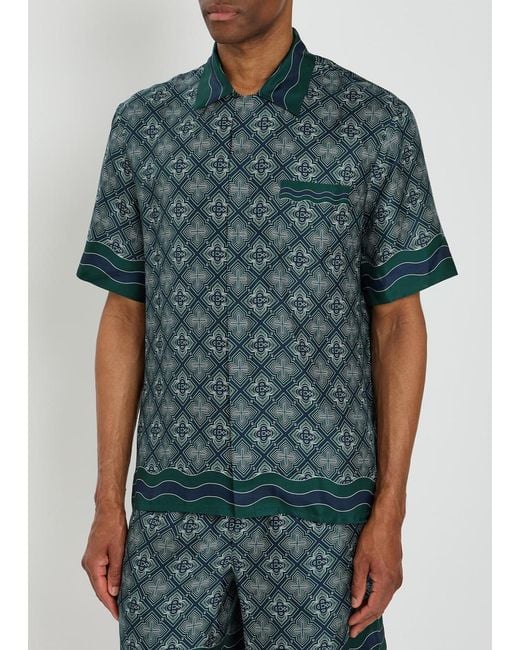 Casablanca Blue Radiating Logo-Monogram Silk Shirt for men
