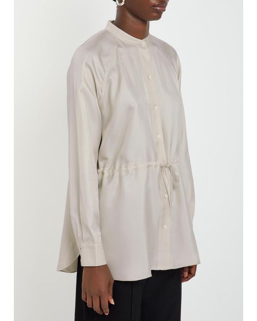 Eileen Fisher Gray Mandarin-Collar Silk Shirt
